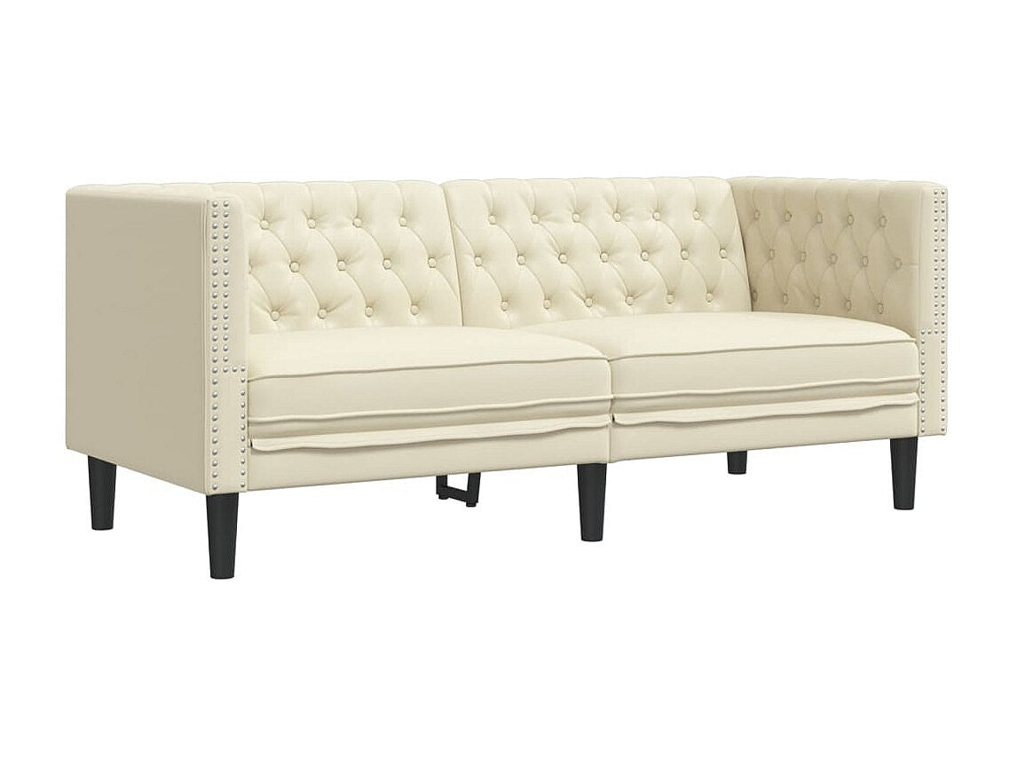 Canapé Chesterfield droit 2 places beige simili cuir