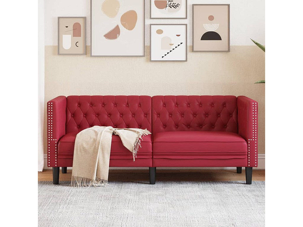 Canapé Chesterfield droit 2 places rouge simili cuir