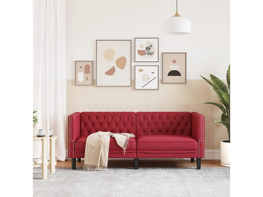 Canapé Chesterfield droit 2 places rouge simili cuir
