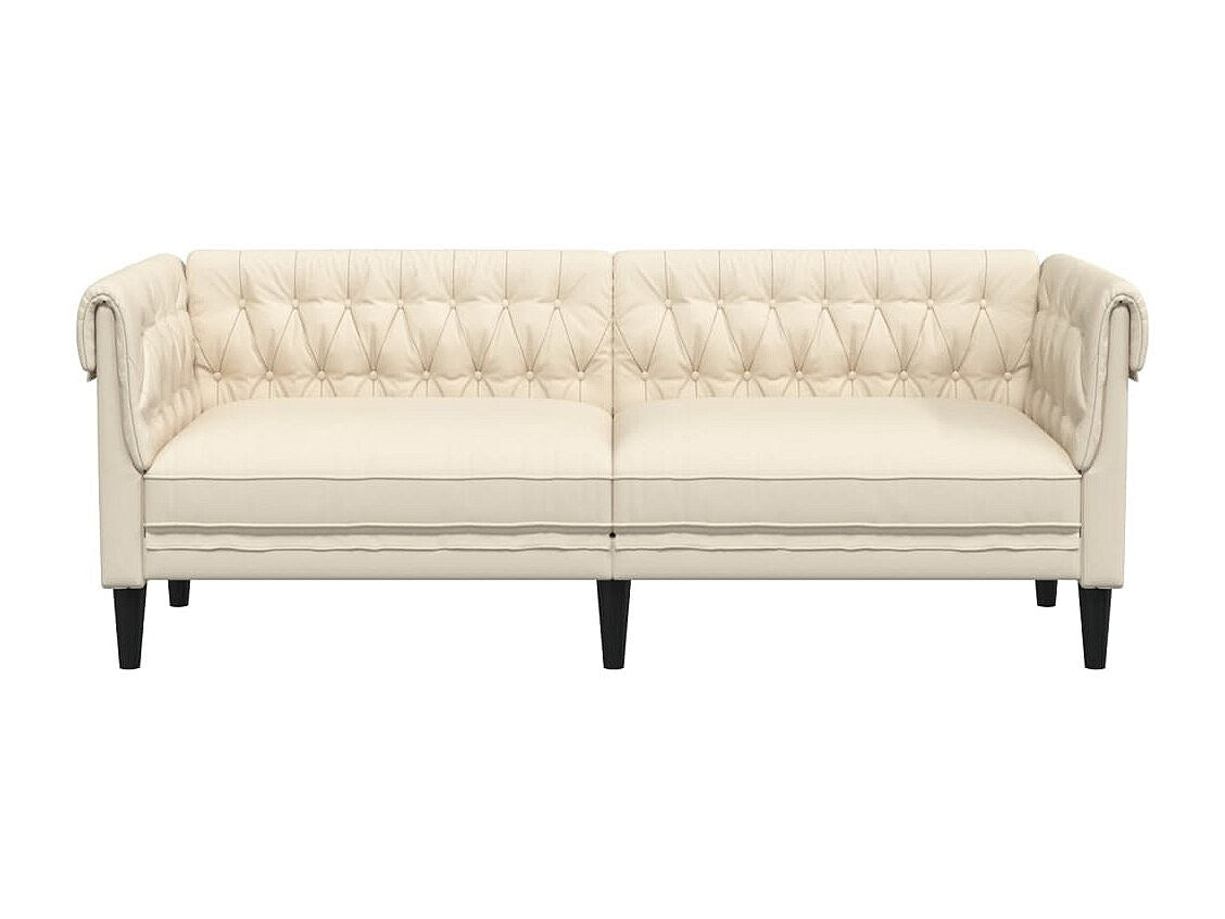 Canapé Chesterfield droit 3 places beige tissu