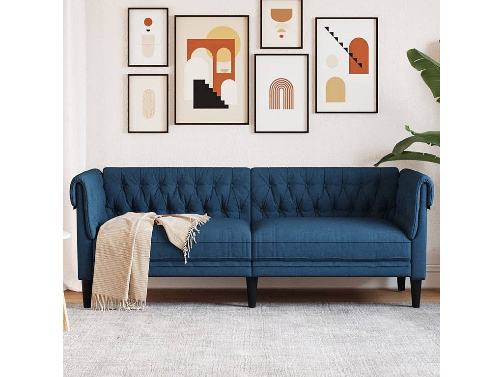 Canapé Chesterfield droit 3 places bleu tissu