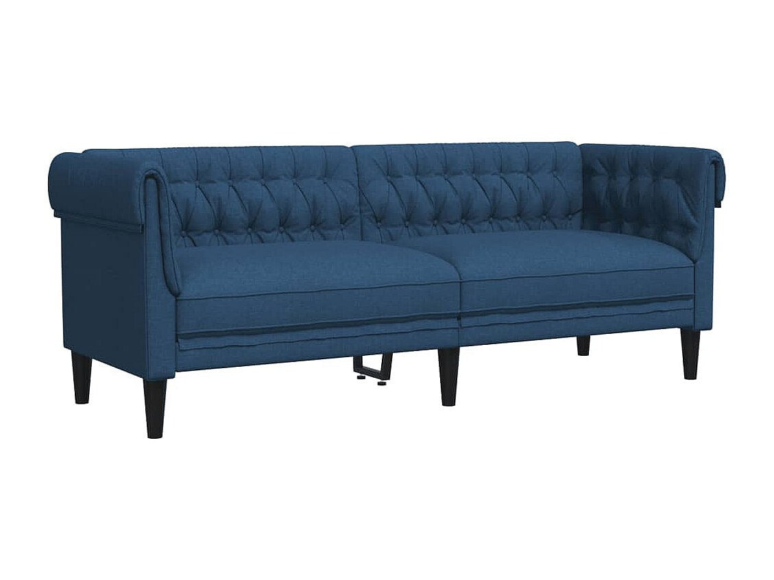 Canapé Chesterfield droit 3 places bleu tissu