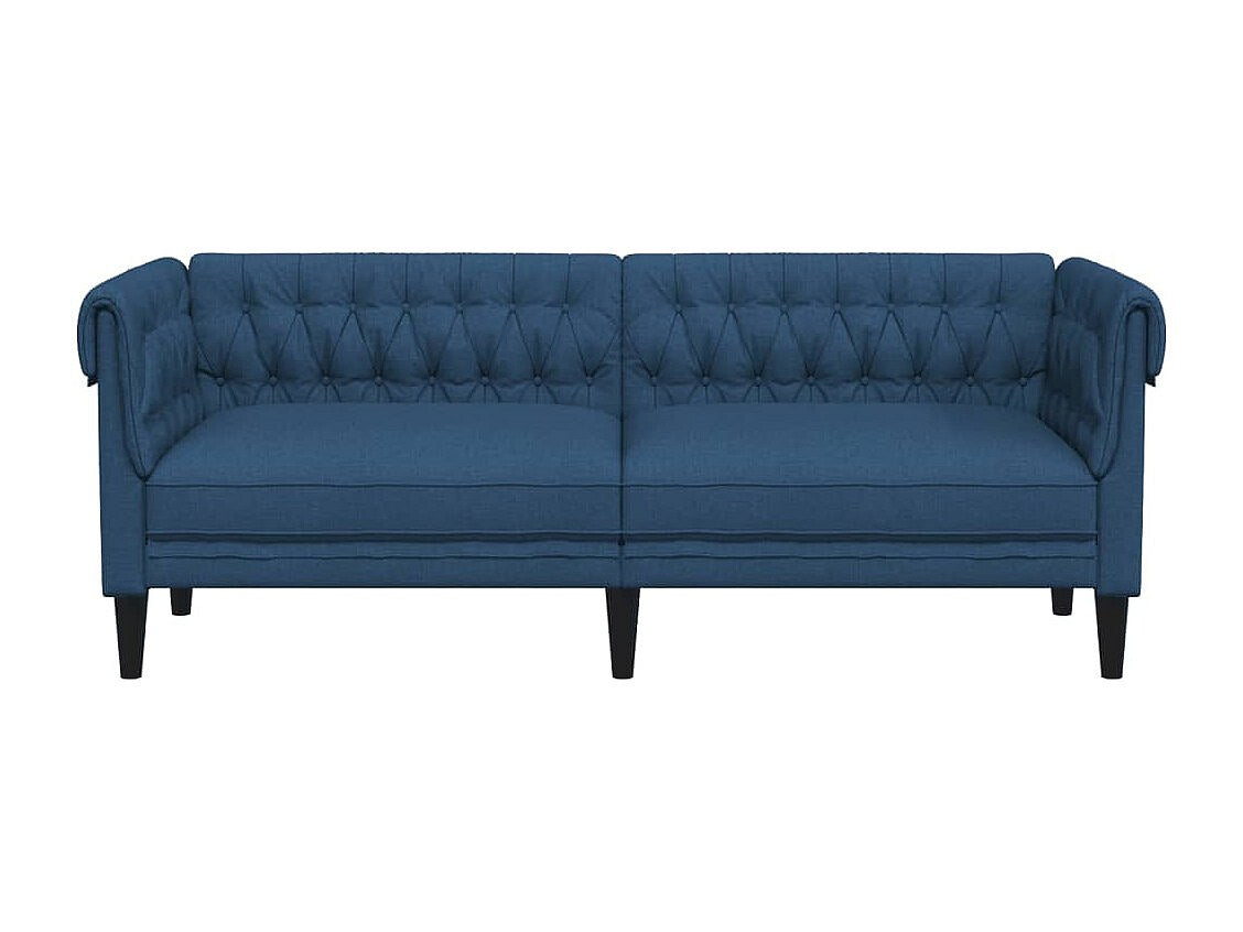 Canapé Chesterfield droit 3 places bleu tissu