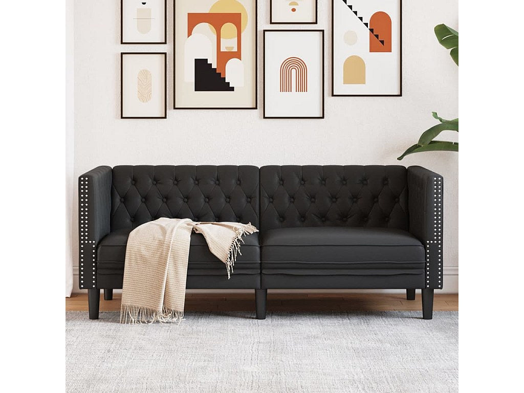 Canapé Chesterfield droit 2 places noir simili cuir