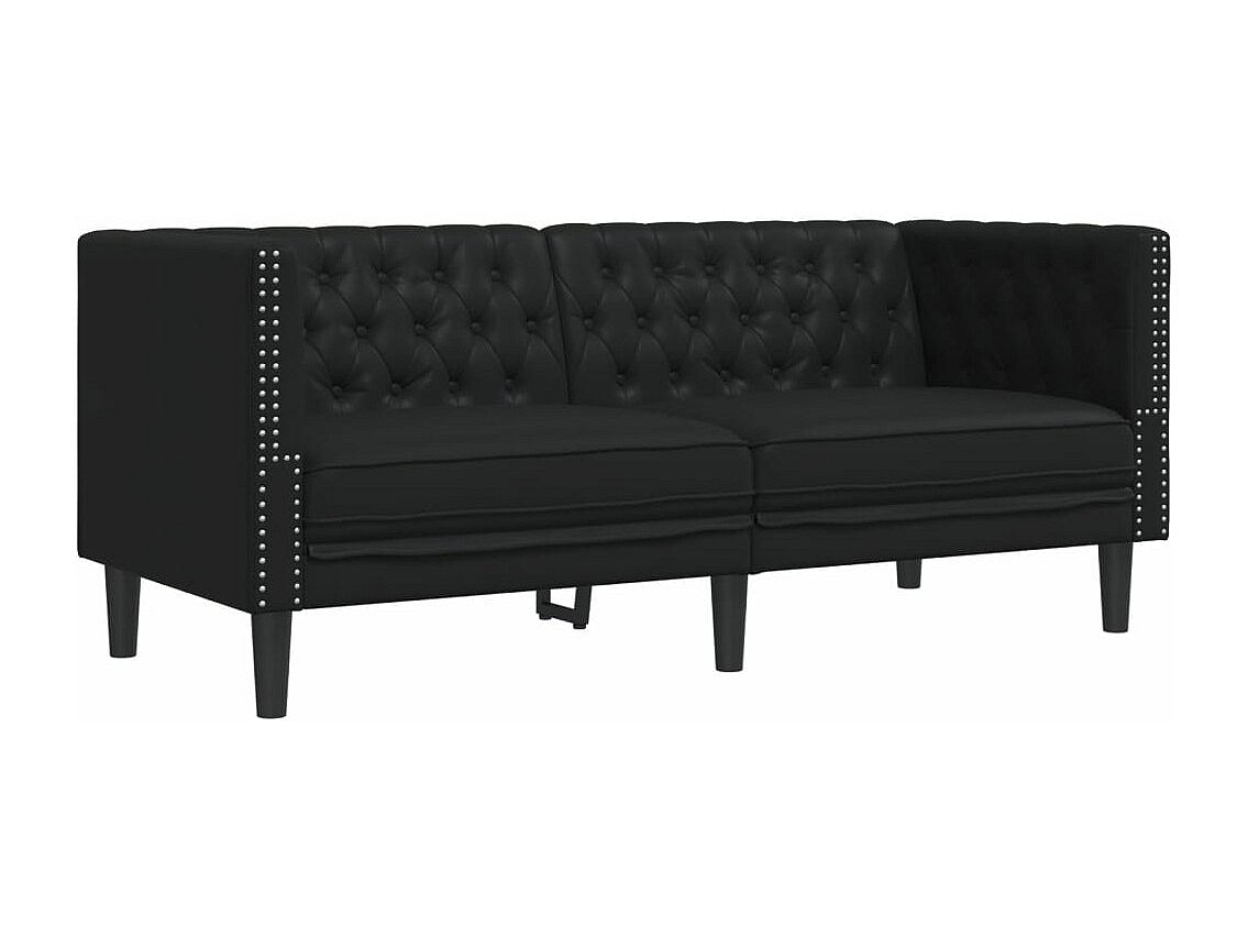 Canapé Chesterfield droit 2 places noir simili cuir