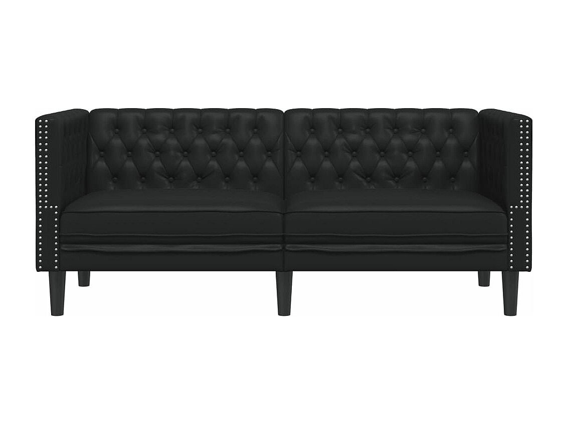Canapé Chesterfield droit 2 places noir simili cuir