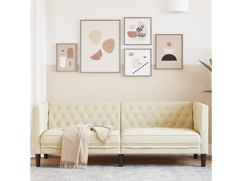 Canapé Chesterfield droit 3 places beige simili cuir