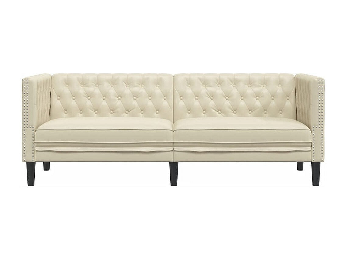Canapé Chesterfield droit 3 places beige simili cuir