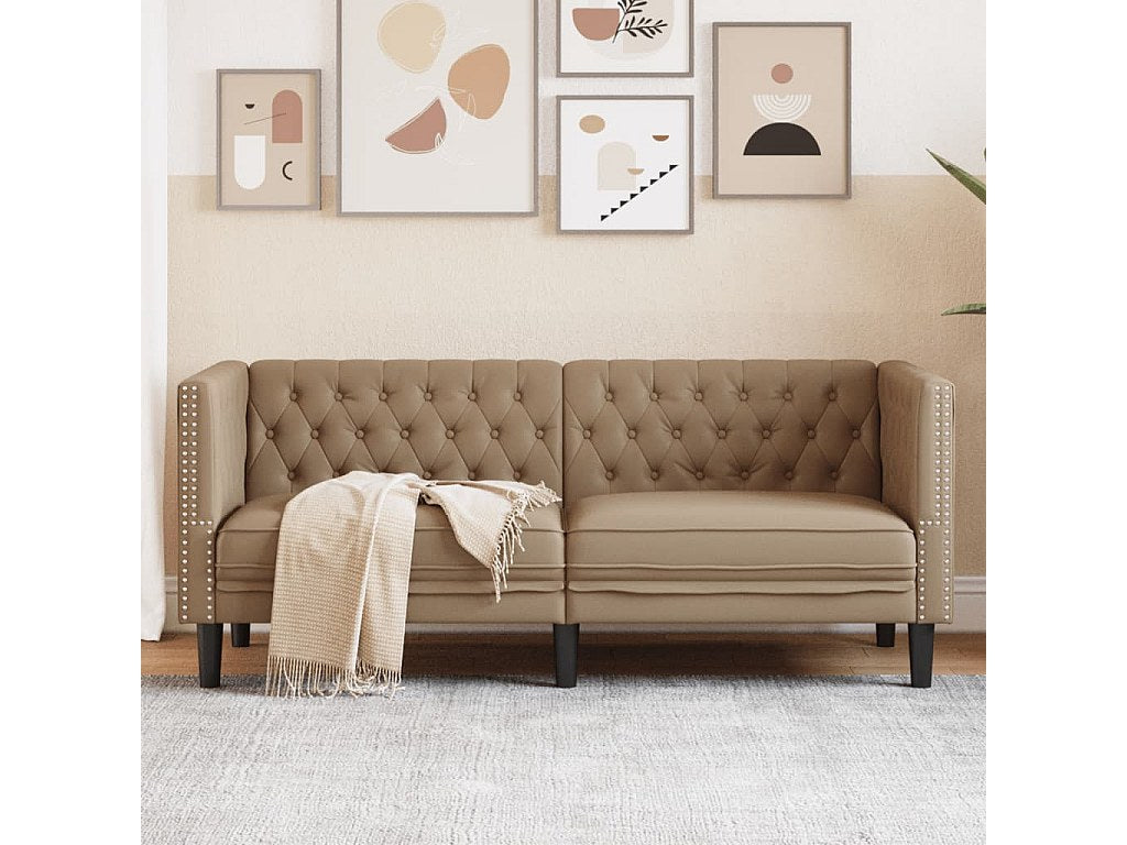 Canapé Chesterfield droit 2 places marron simili cuir