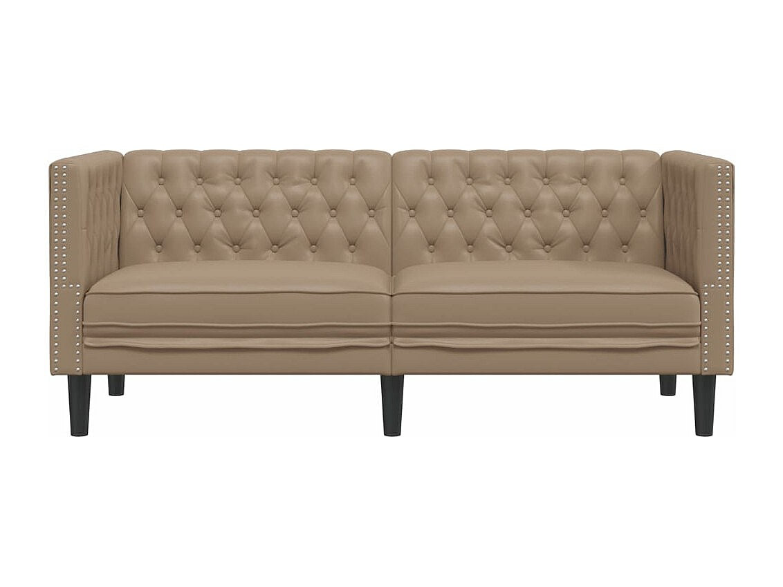 Canapé Chesterfield droit 2 places marron simili cuir