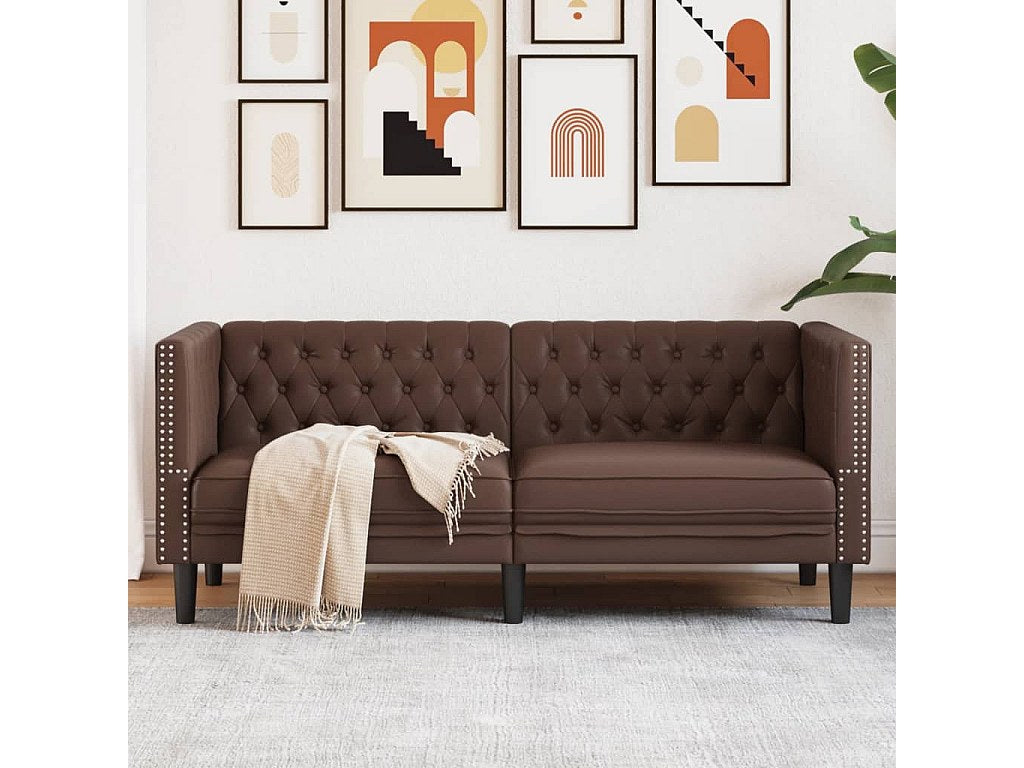 Canapé Chesterfield droit 2 places marron simili cuir