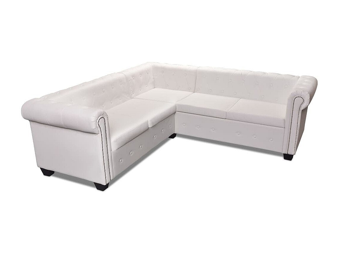 Canapé Chesterfield angle 5 places blanc simili cuir