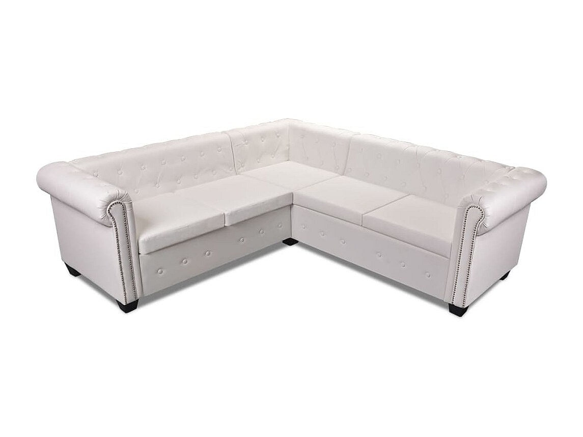 Canapé Chesterfield angle 5 places blanc simili cuir