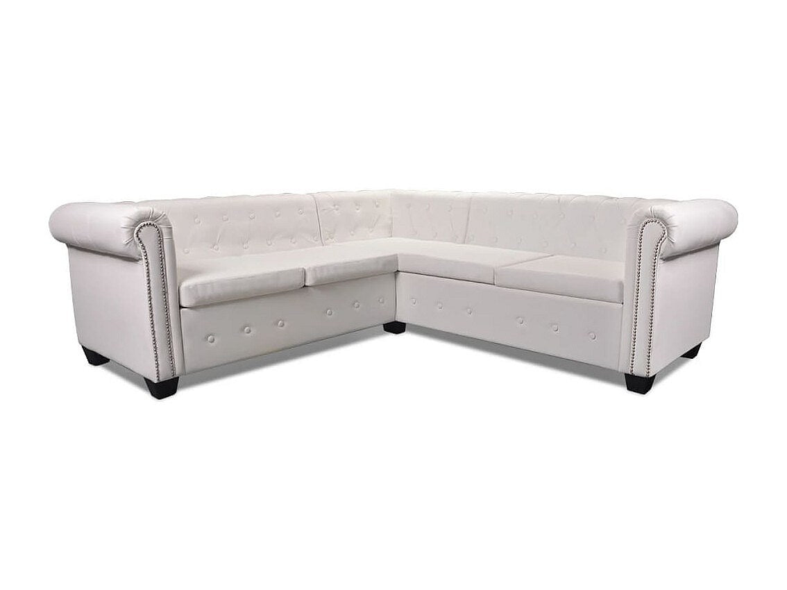 Canapé Chesterfield angle 5 places blanc simili cuir