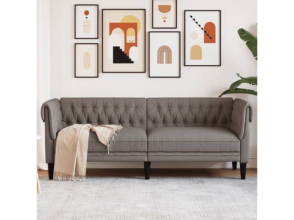 Canapé Chesterfield droit 3 places taupe tissu