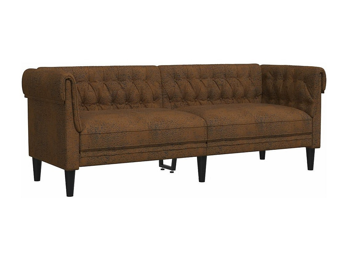 Canapé Chesterfield droit 3 places marron tissu