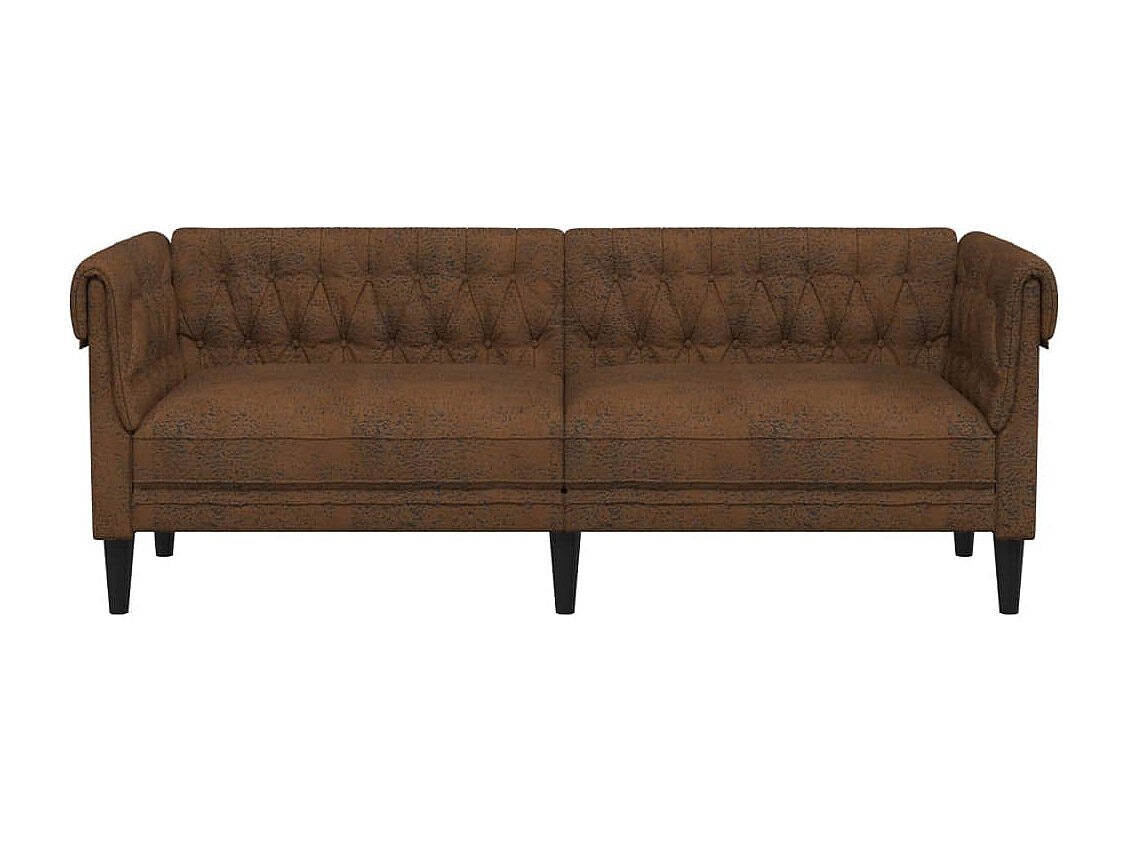 Canapé Chesterfield droit 3 places marron tissu