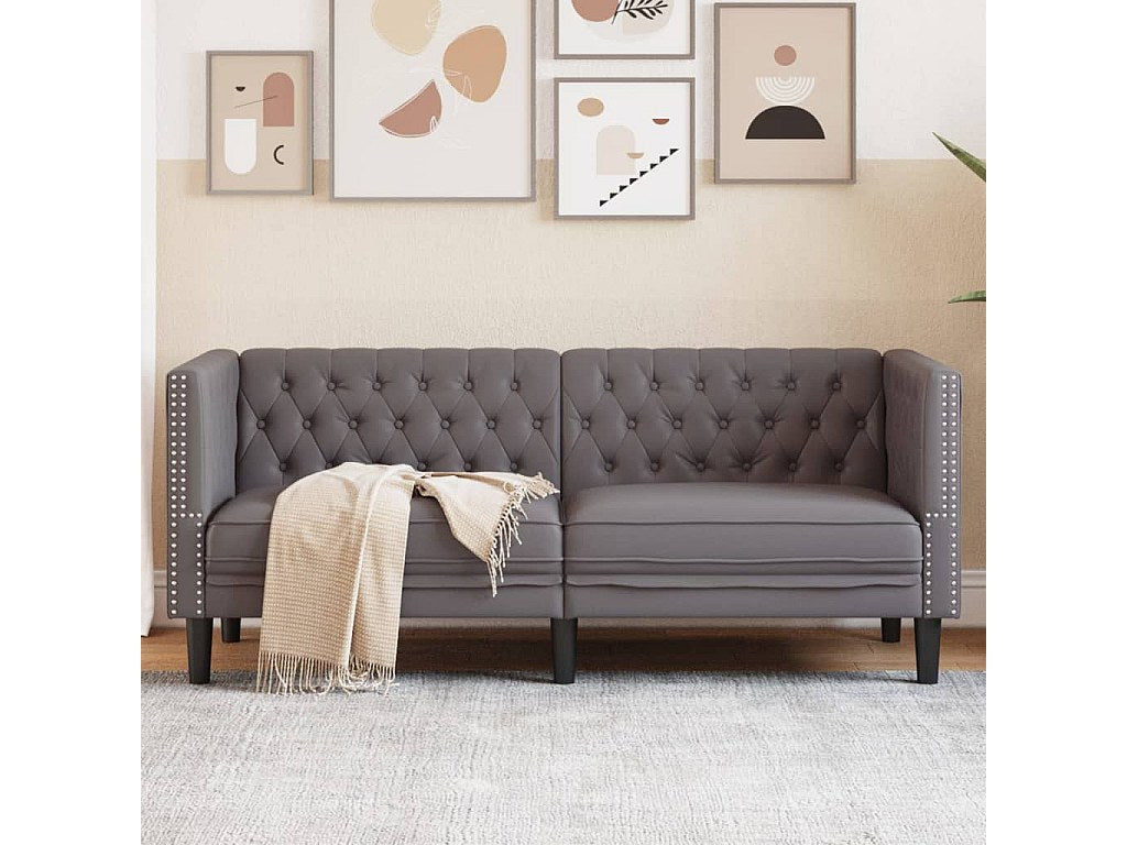 Canapé Chesterfield droit 2 places gris simili cuir