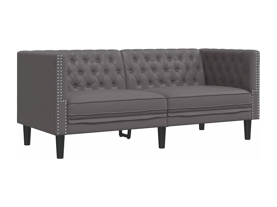 Canapé Chesterfield droit 2 places gris simili cuir