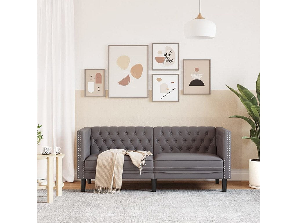 Canapé Chesterfield droit 2 places gris simili cuir