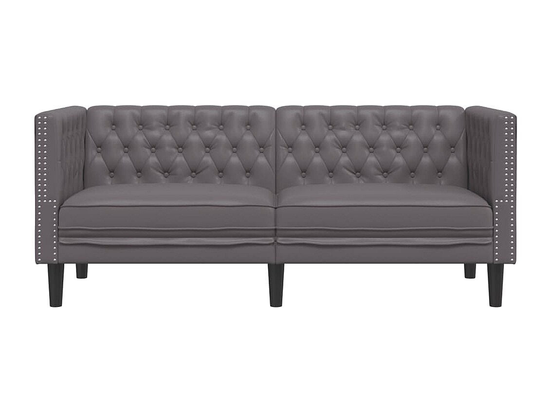 Canapé Chesterfield droit 2 places gris simili cuir