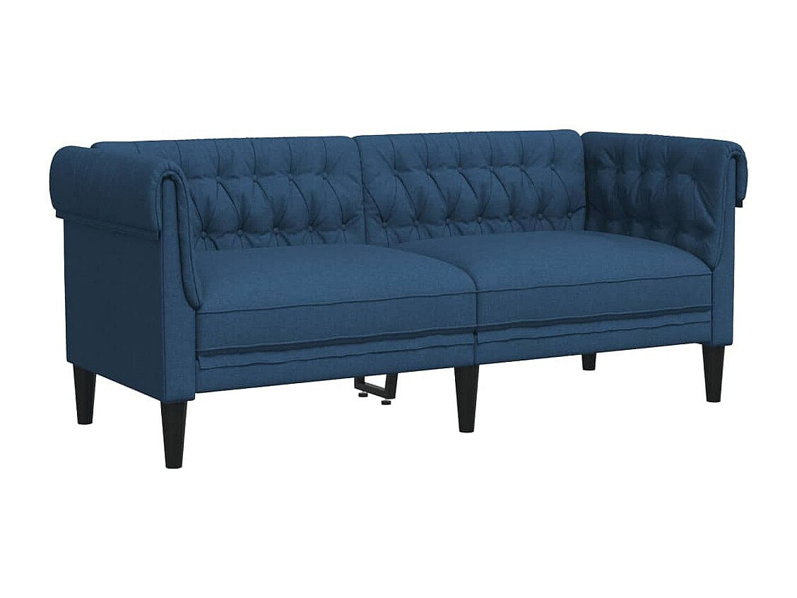 Canapé Chesterfield droit 2 places bleu tissu