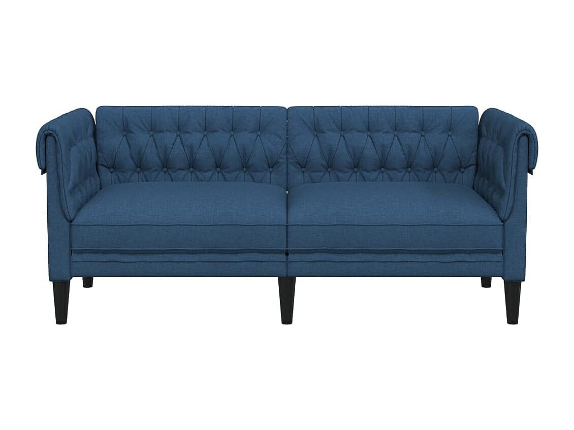 Canapé Chesterfield droit 2 places bleu tissu