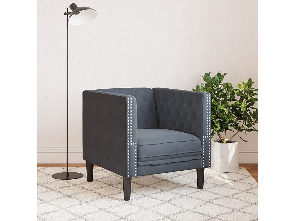 Fauteuil Chesterfield gris velours