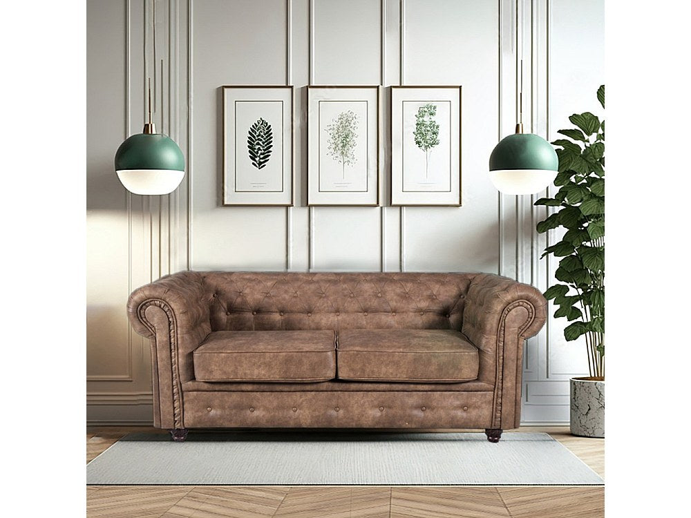Canapé Chesterfield droit 2 places beige tissu