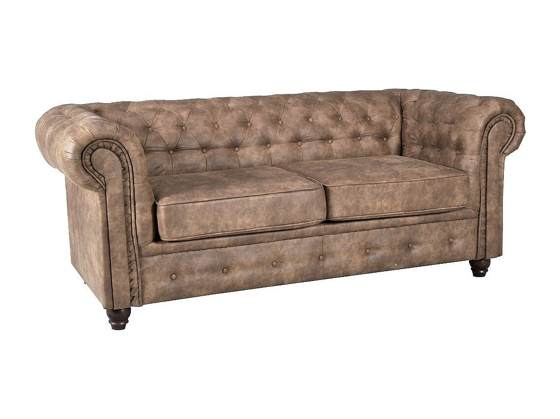 Canapé Chesterfield droit 2 places beige tissu