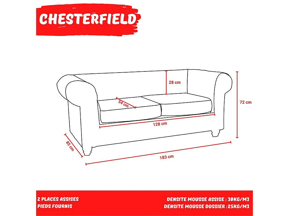 Canapé Chesterfield droit 2 places beige tissu