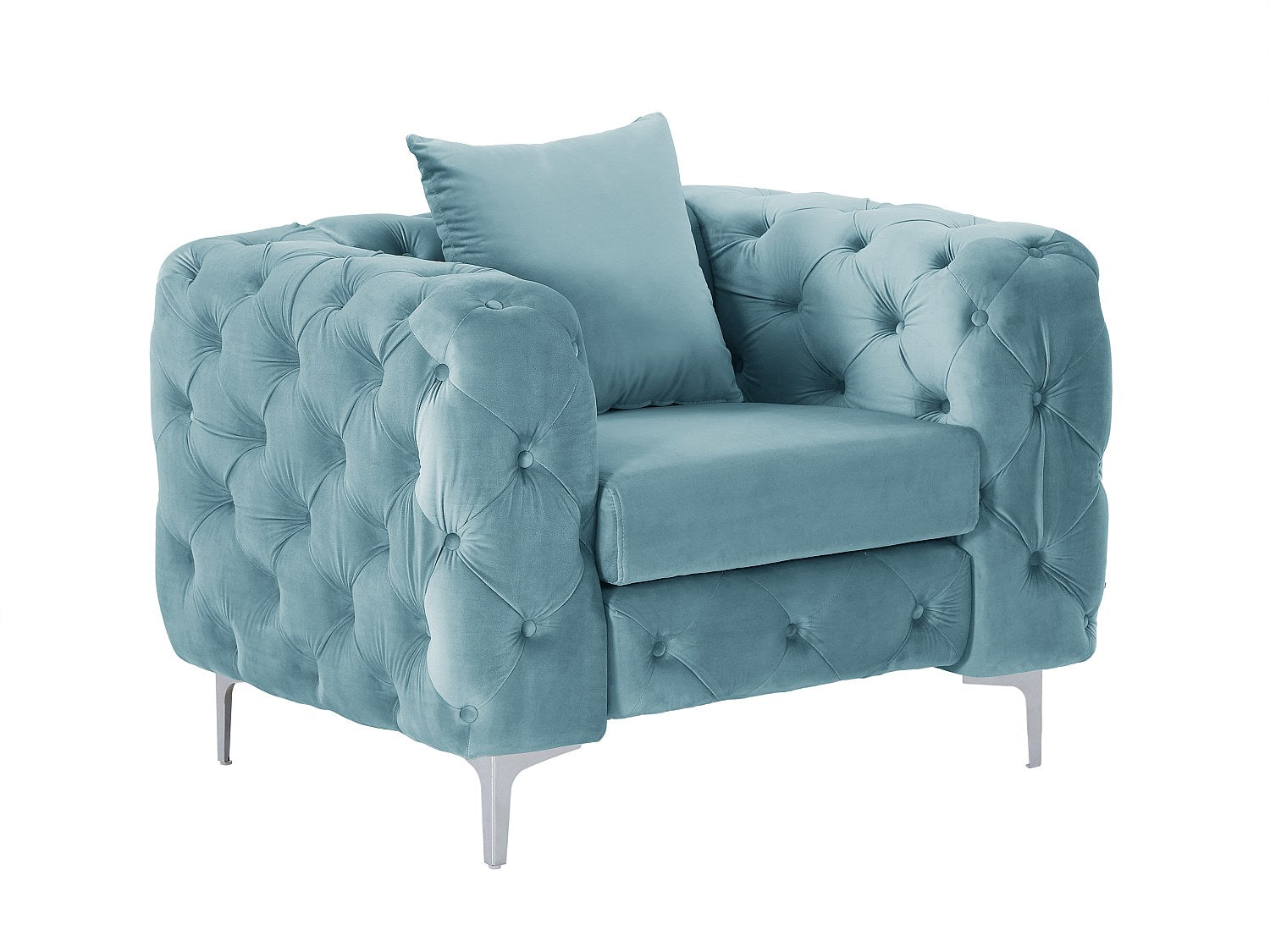 Fauteuil Chesterfield bleu velours - Edwina