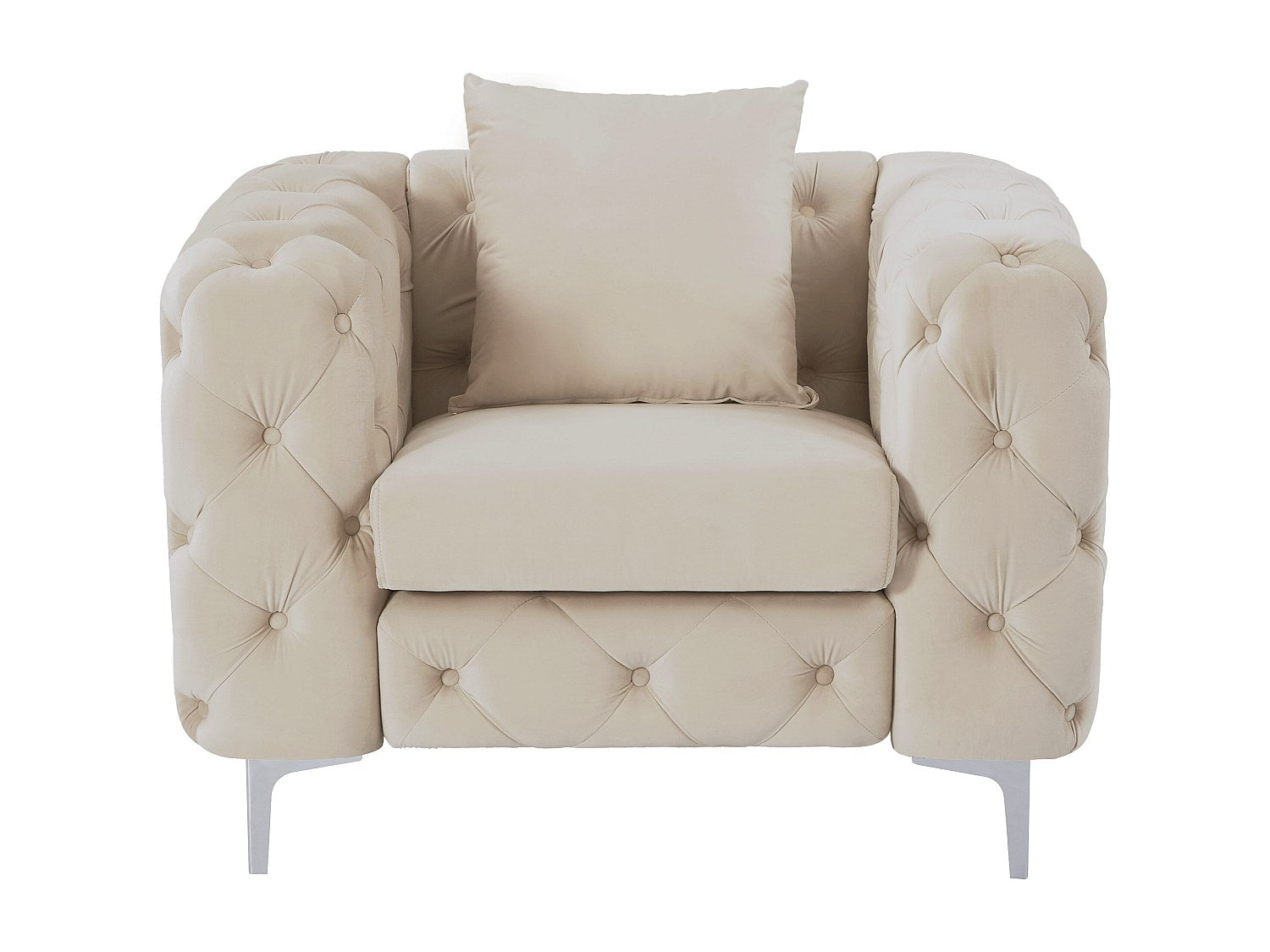 Fauteuil Chesterfield beige velours - Edwina