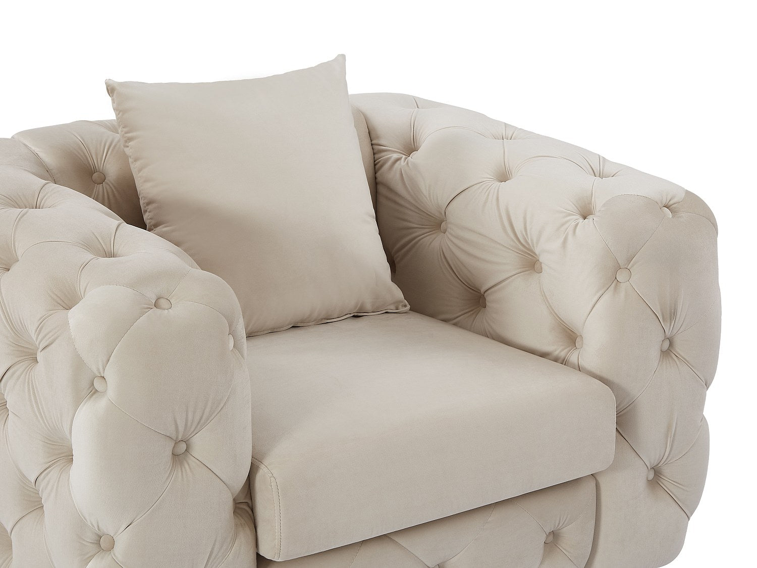 Fauteuil Chesterfield beige velours - Edwina