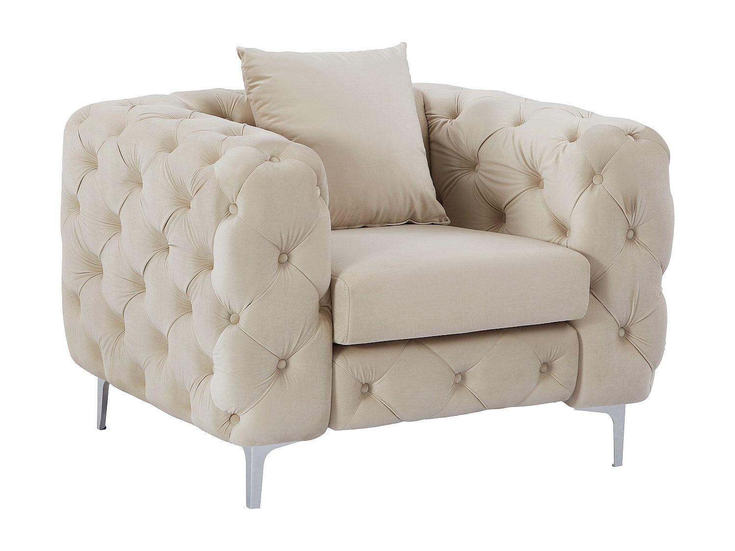 Fauteuil Chesterfield beige velours - Edwina