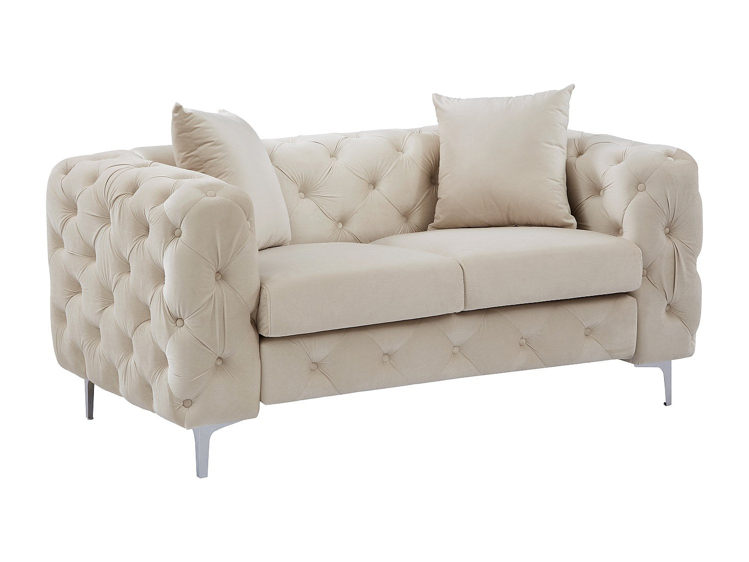 Canapé Chesterfield droit 2 places beige velours - Edwina