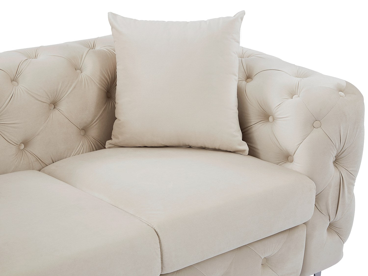Canapé Chesterfield droit 2 places beige velours - Edwina