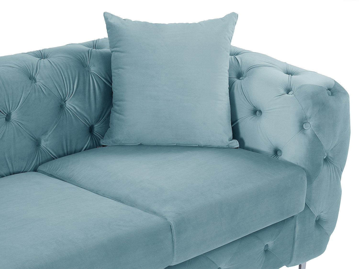 Canapé Chesterfield droit 2 places bleu velours - Edwina