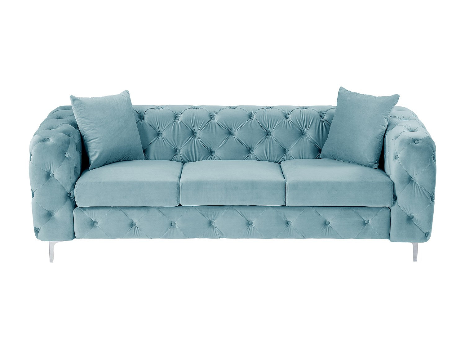 Canapé Chesterfield droit 3 places bleu velours - Edwina