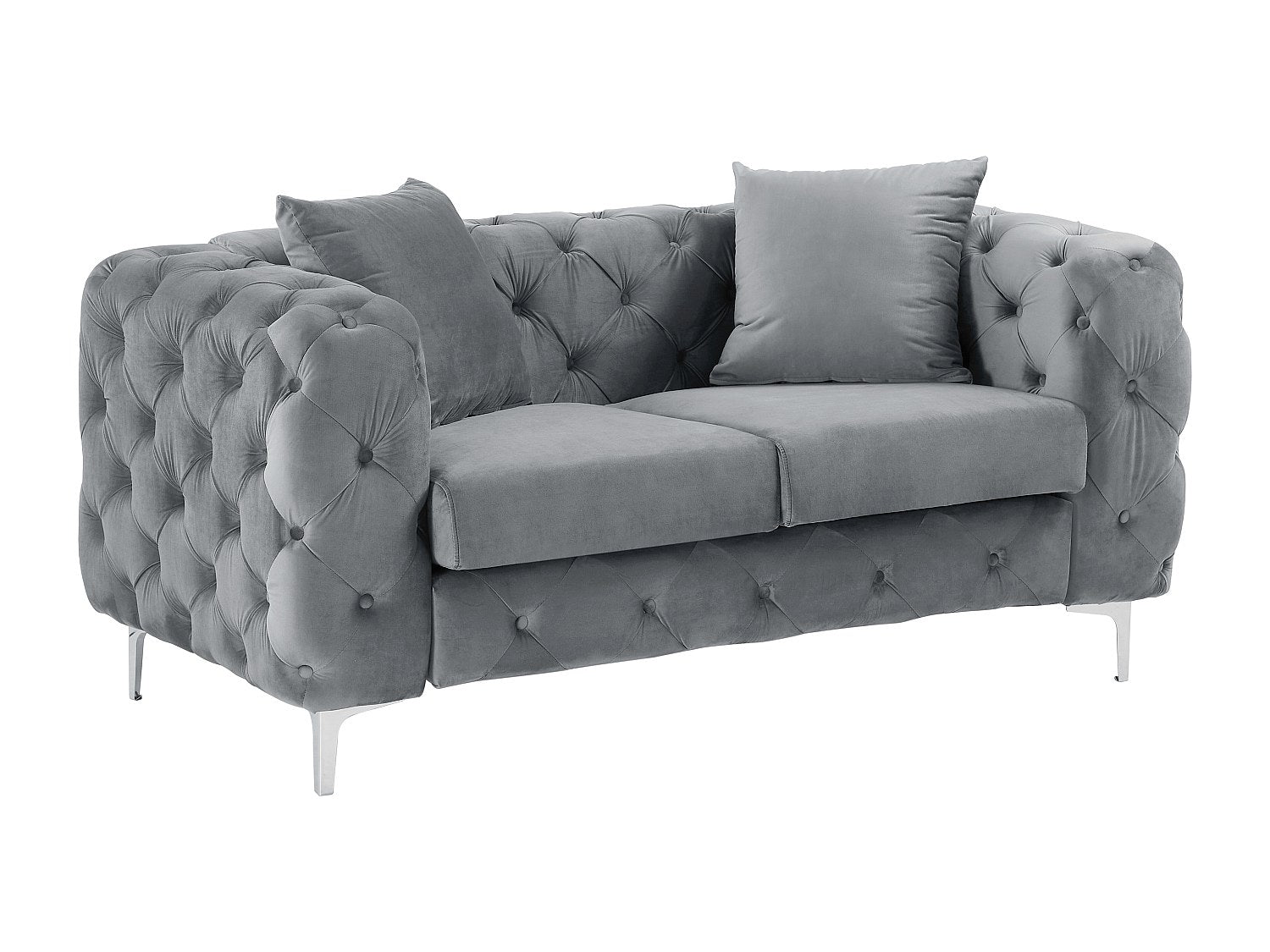 Canapé Chesterfield droit 2 places gris velours - Edwina