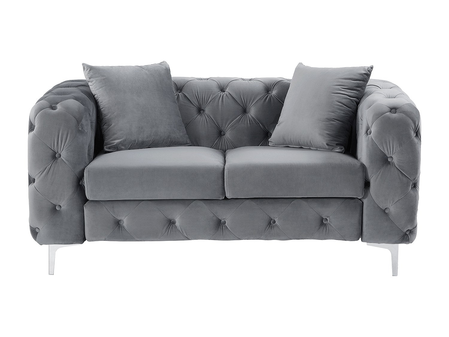 Canapé Chesterfield droit 2 places gris velours - Edwina