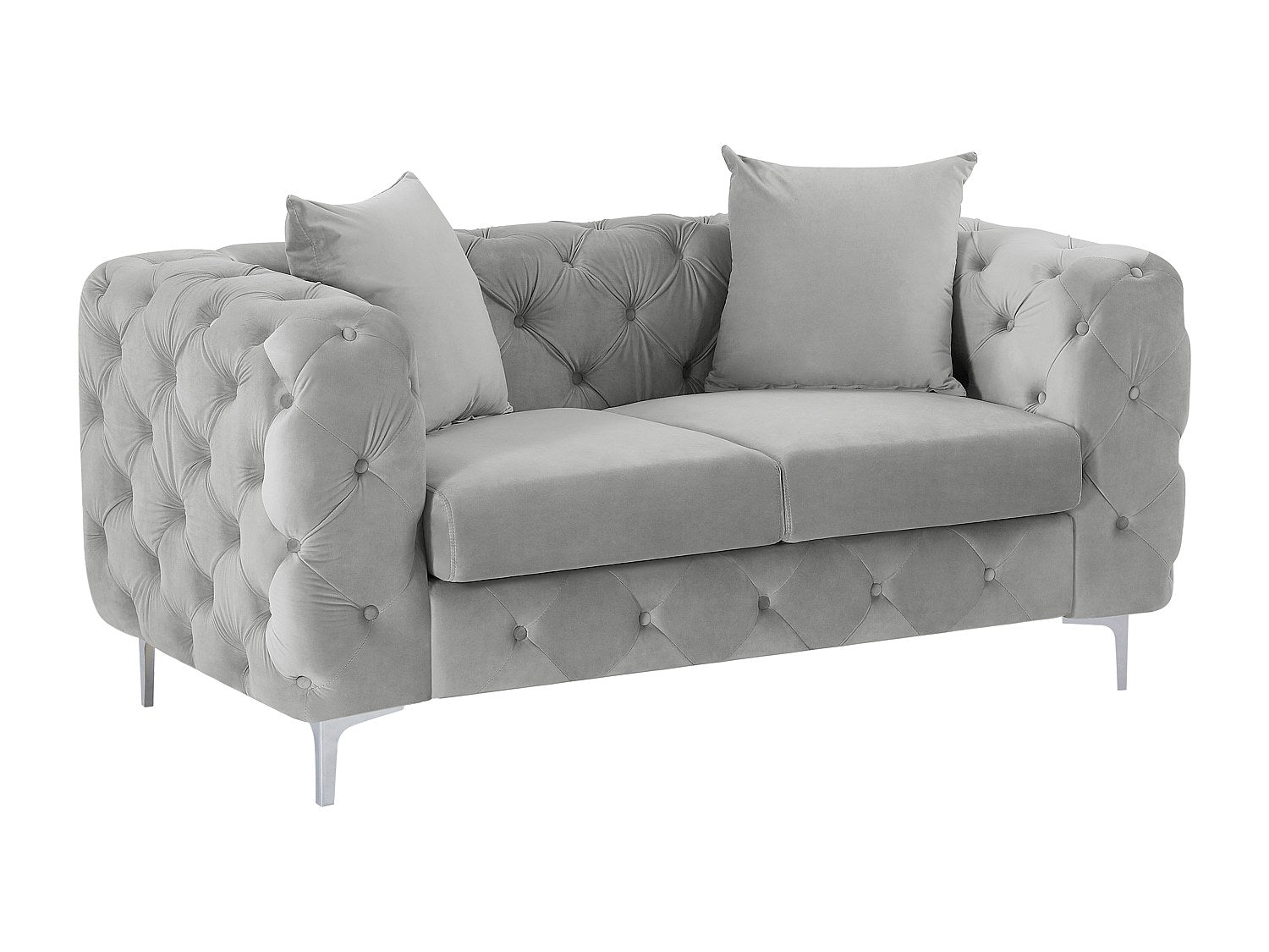 Canapé Chesterfield droit 2 places gris velours - Edwina