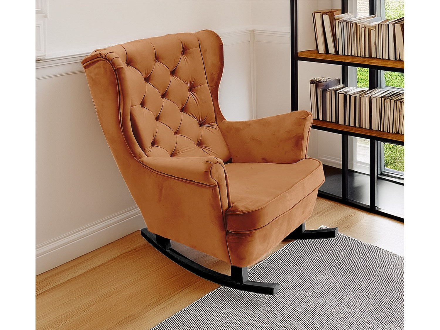Fauteuil Chesterfield orange tissu