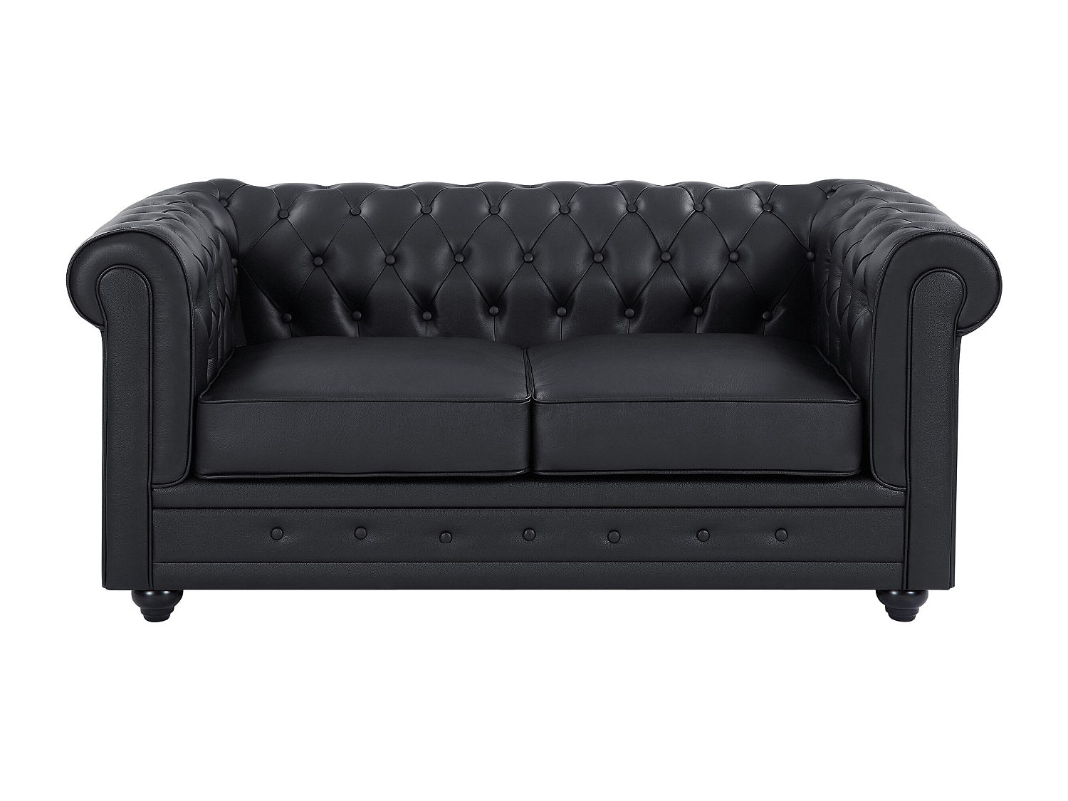 Canapé Chesterfield droit 2 places noir cuir