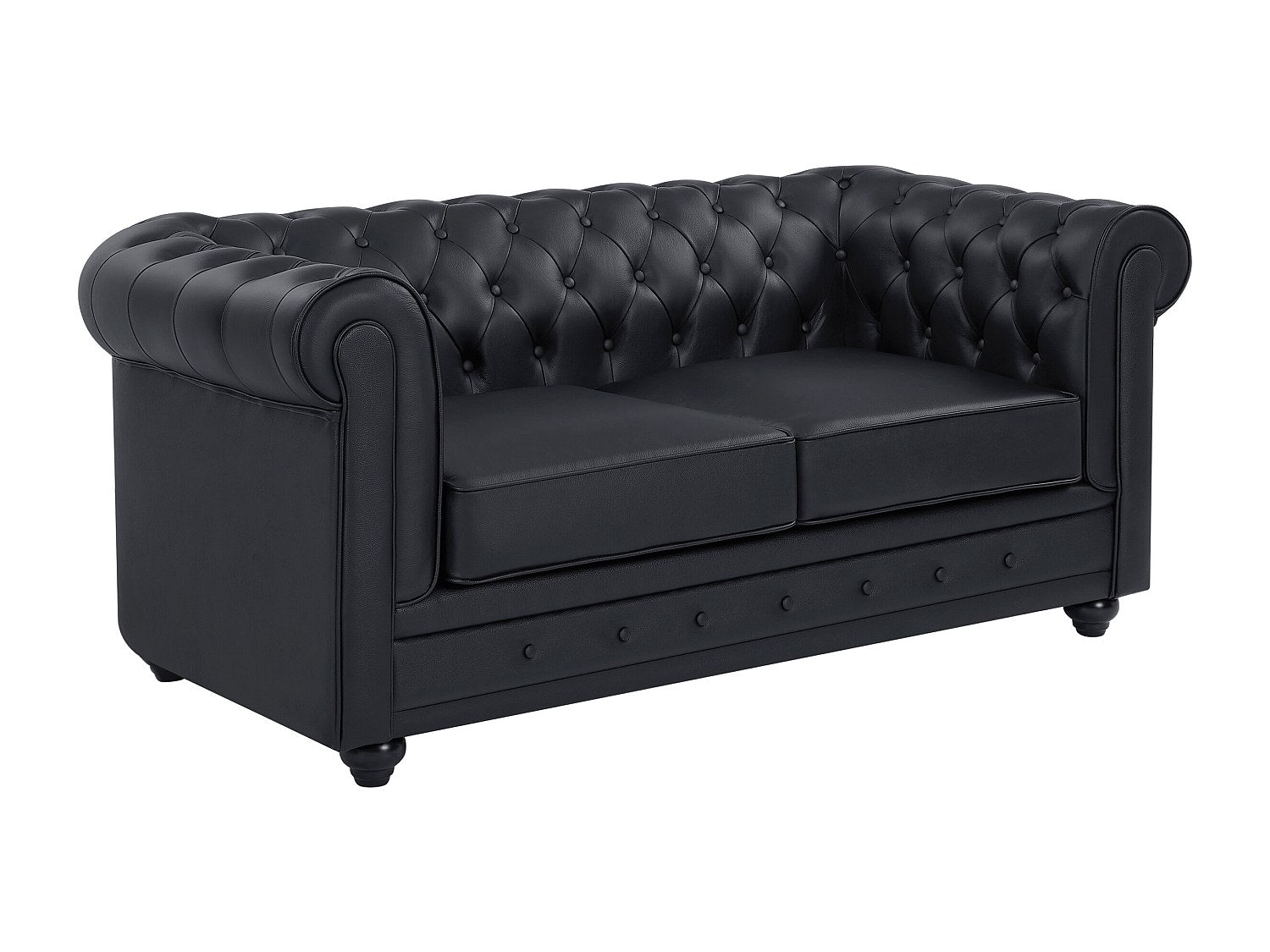 Canapé Chesterfield droit 2 places noir cuir