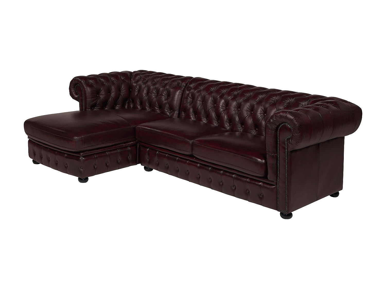 Canapé Chesterfield angle marron cuir - Brenton