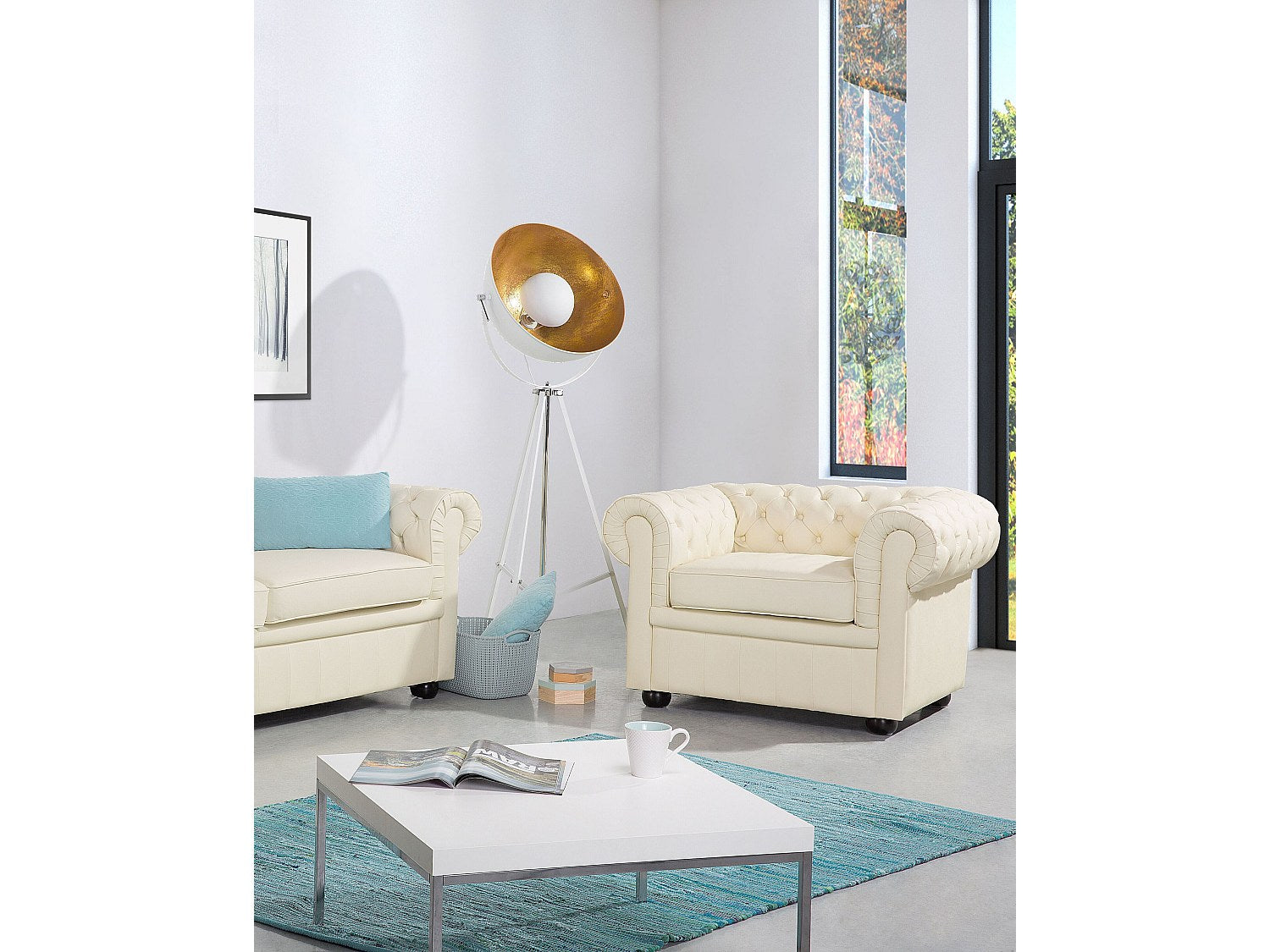 Fauteuil Chesterfield beige cuir