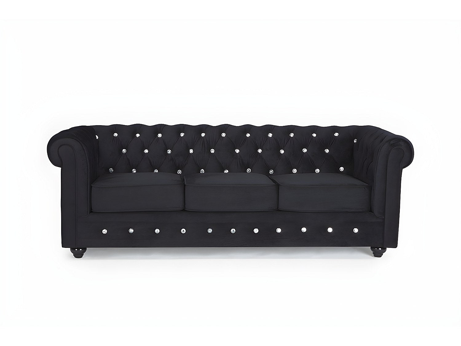 Canapé Chesterfield droit 3 places noir velours