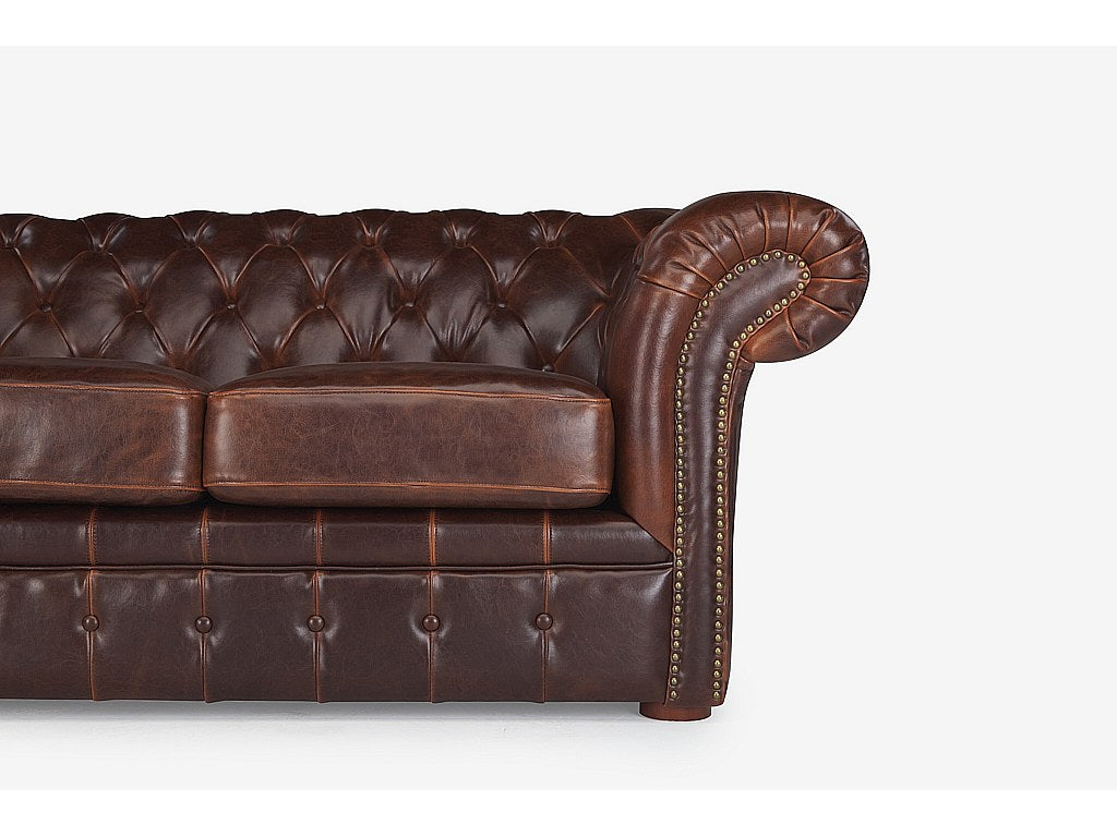 Canapé Chesterfield droit 2 places marron cuir - Clotaire
