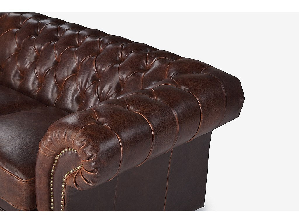 Canapé Chesterfield droit 2 places marron cuir - Clotaire